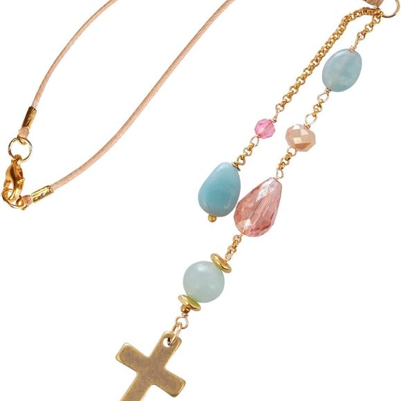Elegant Cross Car Mirror Charm Pastel Crystals Sun Catcher Rearview Decor